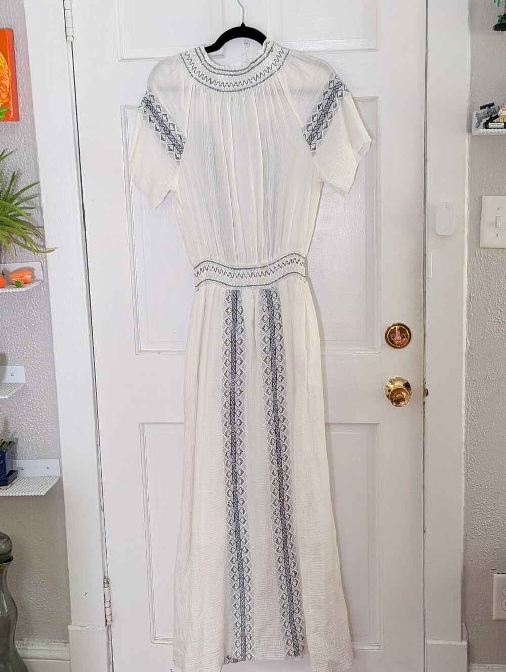Faherty Catrina Organic Cotton Embroidered Maxi Dress White Blue Size S - Picture 6 of 7